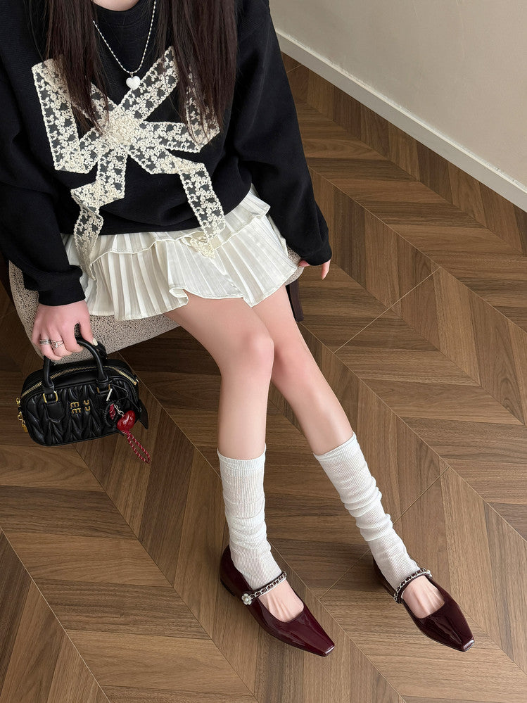 Karin Luna In Stock In Stock ~Metal One-Strap Pearl Small Square Toe Height-Increasing Flats