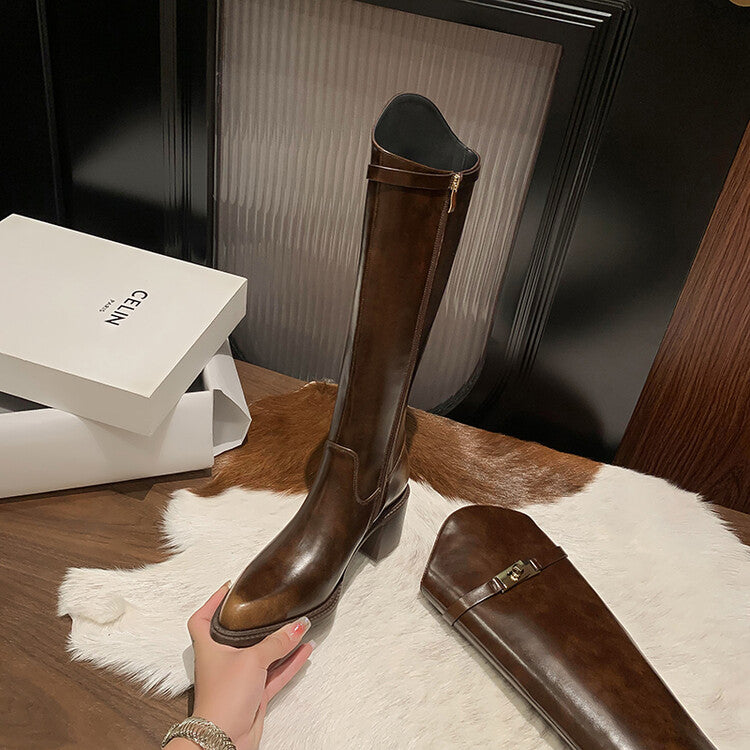Karin Luna Hot-Selling Fasteners Sold as soon as listed Comes with data plan included Pointed Toe Chunky Heel Classic Full Cowhide Leather Riding Boots