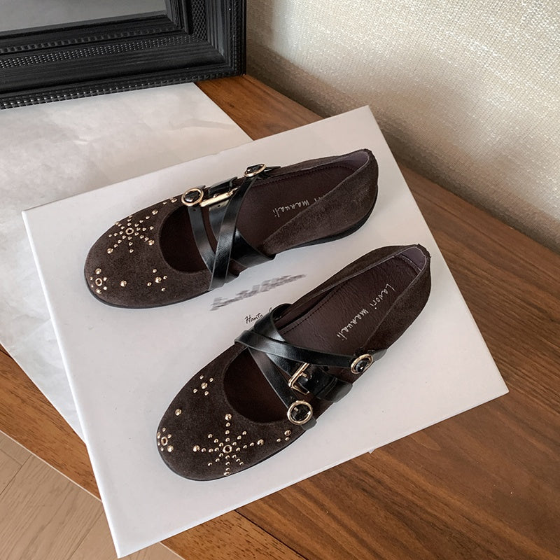 Karin Luna In Stock Spot Goods Studded Rivet Hidden Wedge Mary Jane Shoes