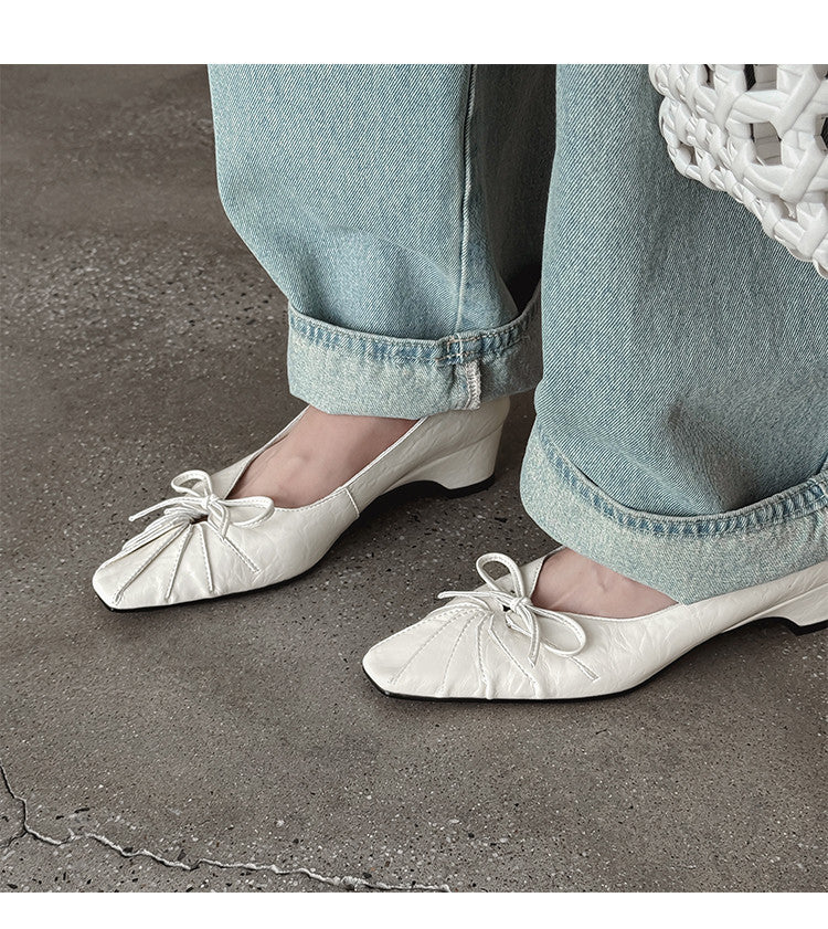 Karin Luna French Style Wrinkled Square Toe Height-Increasing Flats