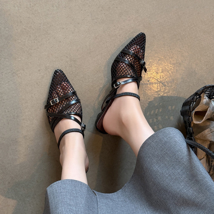 Karin Luna In Stock  Spot Goods  Mesh Series Elegant Closed-Toe Belt Buckle Slippers