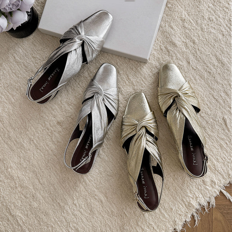 Karin Luna French Retro Wrinkled Small Square Toe Elegant Closed-Toe Sandals