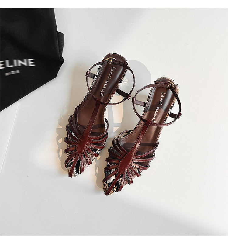 Karin Luna In Stock Spot Goods Open-toe French Style Metal Heel Sandals