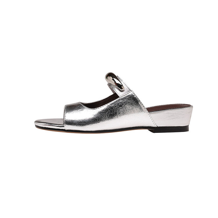 Karin Luna In Stock Spot Goods  Metal Buckle Round Toe Strap Slippers