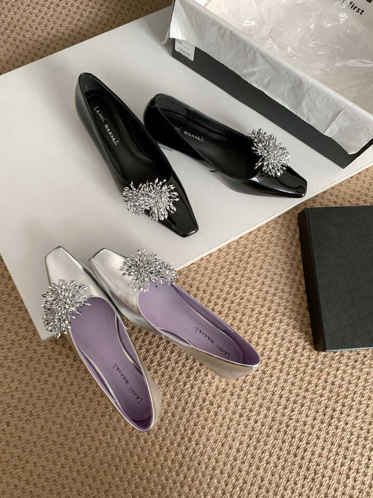Karin Luna In Stock Spot Goods Exquisite Fireworks Buckle Small Square Toe Chunky Heel Commuter Shoes
