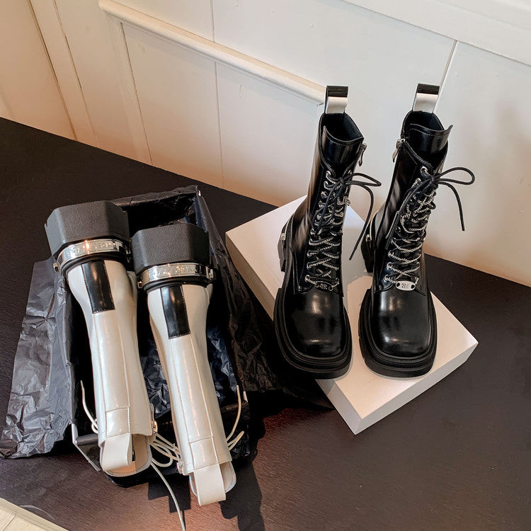 Karin Luna In Stock Spot Goods Lace-up casual metal decorative thick-soled Martin boots
