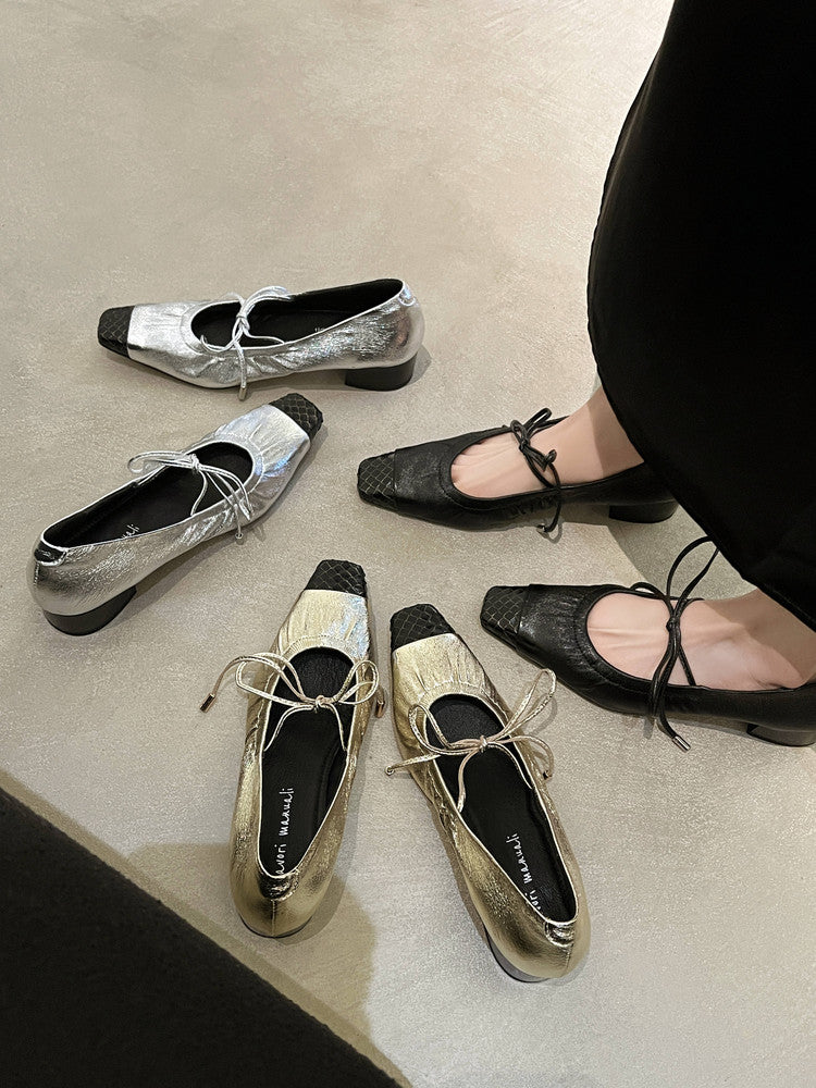 Karin Luna In Stock Spot Goods  Retro Sweet Bowknot Granny Wrinkled Single Shoes