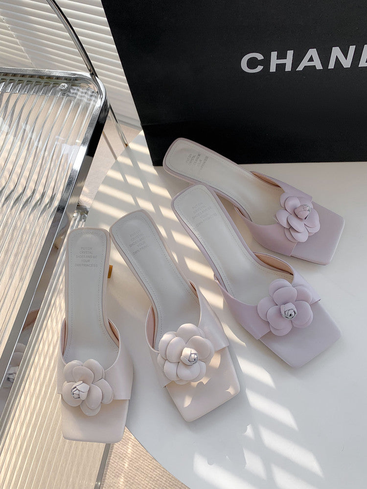 Karin Luna Flower of Wealth in the World~Says purple has a lot of charm Spot Goods Spot Goods  Three-Dimensional Camellia Elegant Sandals