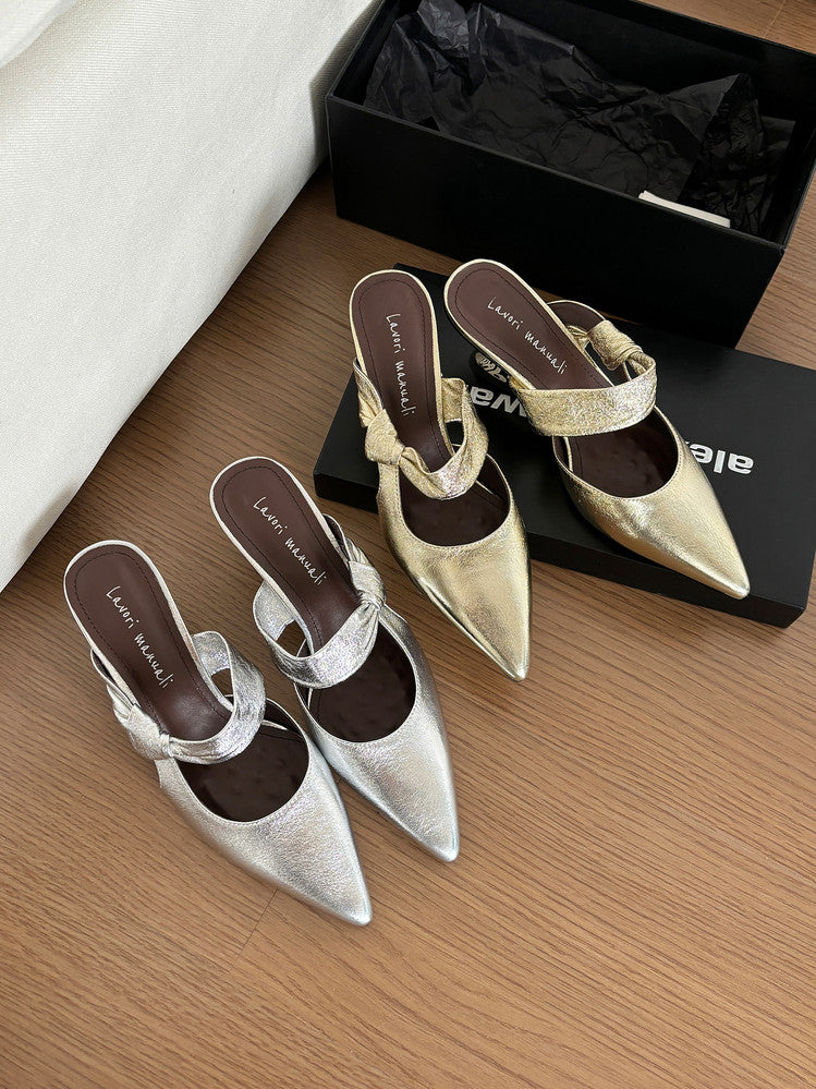 Karin Luna In Stock Spot Goods  Pointed Toe Irregular Heel Elegant Retro Strap Slippers