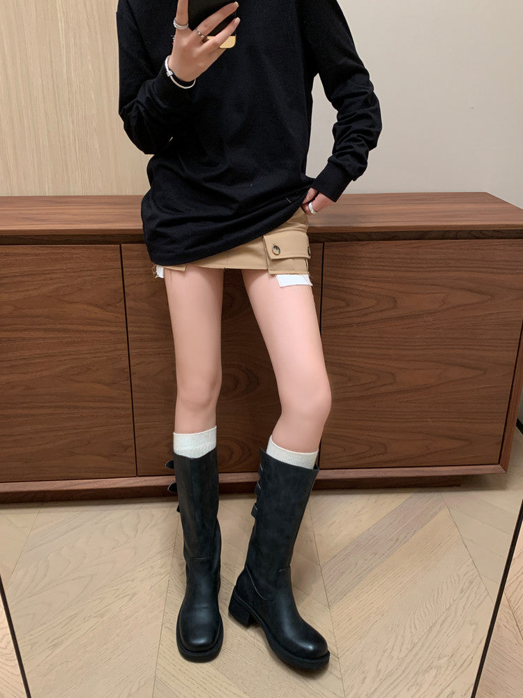 Karin Luna In Stock In Stock Thigh Circumference Belt Buckle Thick Sole Rider Boots