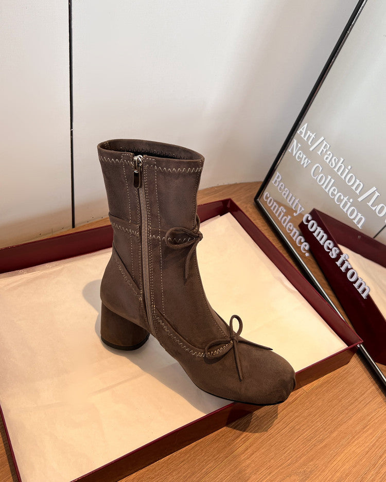 Karin Luna In Stock Spot Goods Hot-Selling Sweet Standard Bow Round-Toe Slim Short Boots