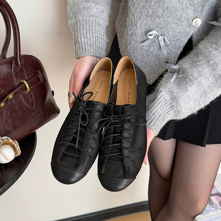 Karin Luna In Stock In Stock   Xiaohongshu Hot-Selling Lace-Up Round-Toe Deep Mouth Single Shoes