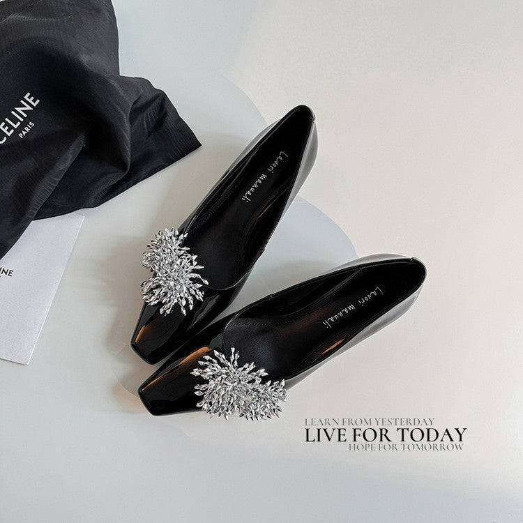 Karin Luna In Stock Spot Goods Exquisite Fireworks Buckle Small Square Toe Chunky Heel Commuter Shoes