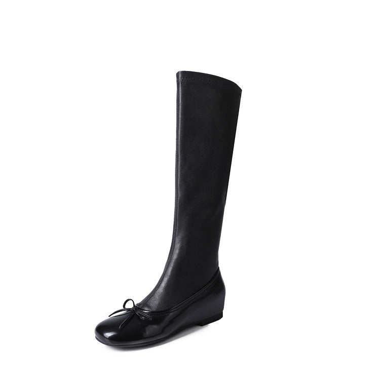 Karin Luna In Stock Spot Goods  Butterfly Knot Round Toe Hidden Heel Boots
