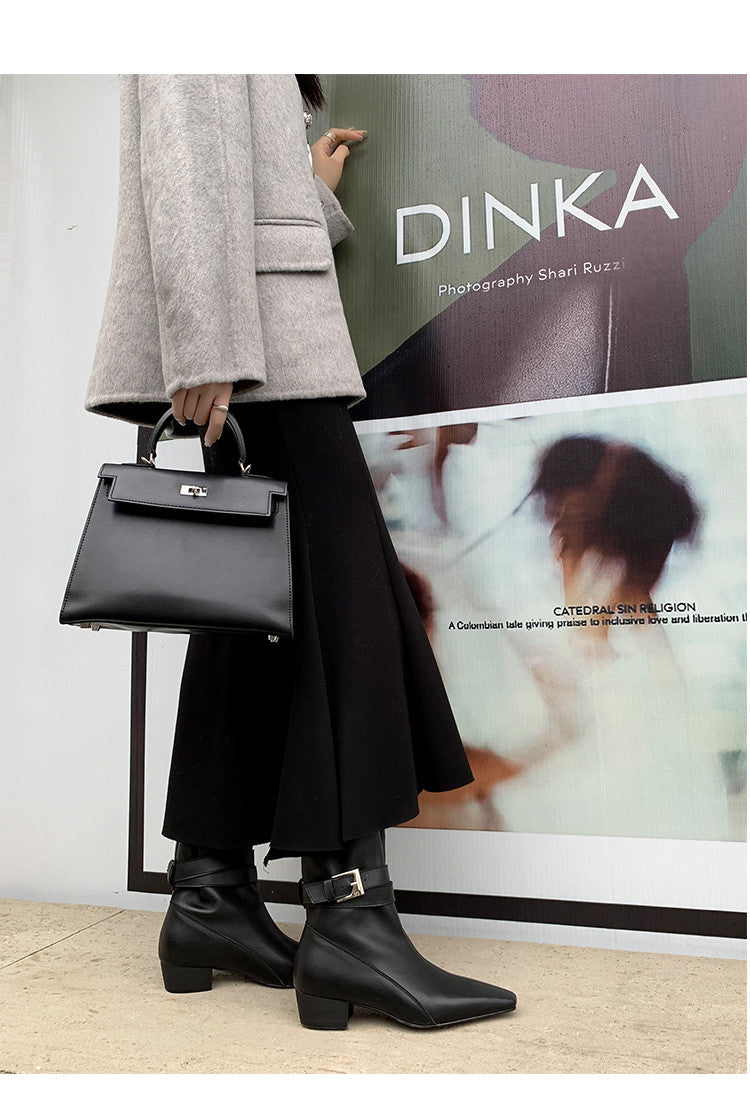 Karin Luna In Stock In Stock Hot-Selling Basic Old Money Style Retro Belt Buckle Short Boots