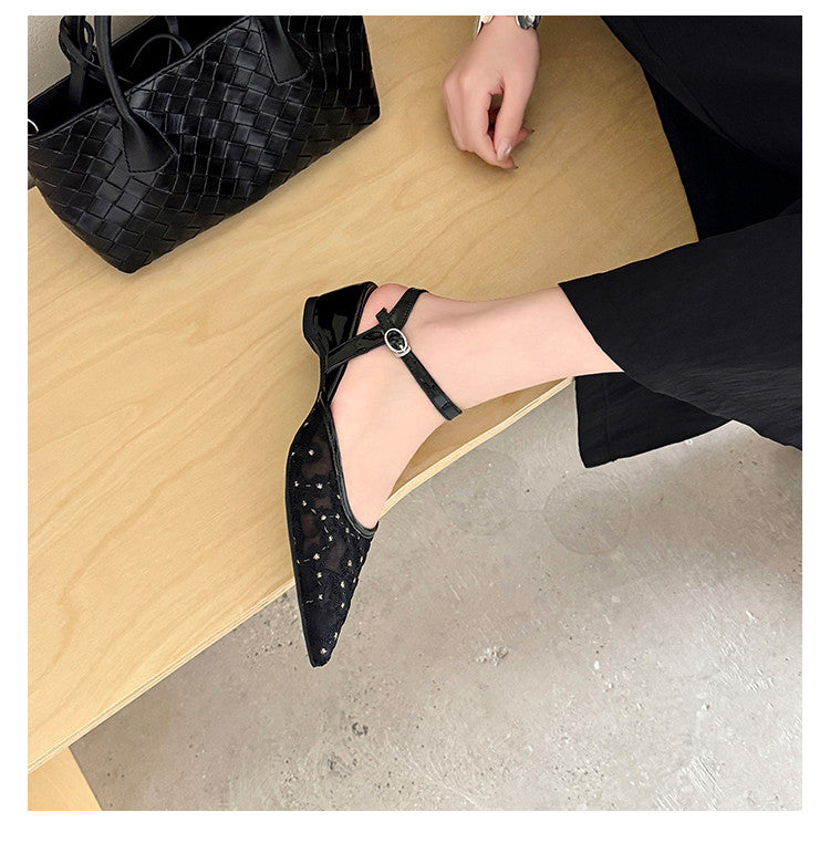Karin Luna In Stock Spot Goods Embroidered Daisy Sheepskin Mesh Elegant Closed-Toe Slippers