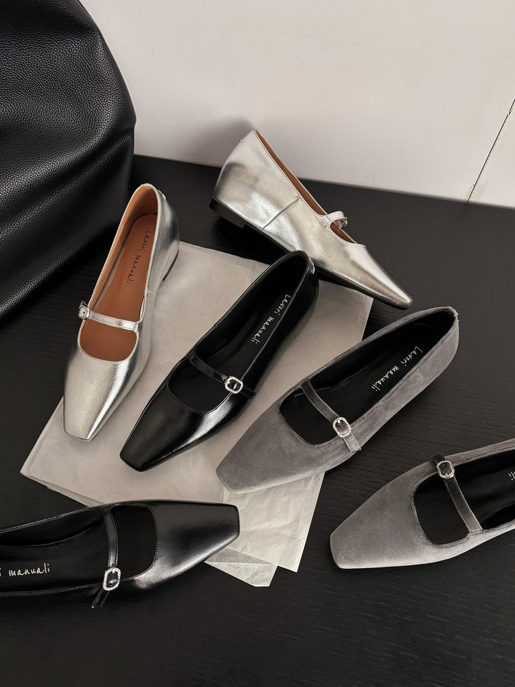 Karin Luna In Stock Spot Goods  Elegant Square-Toe One-Strap Height-Increasing Flats