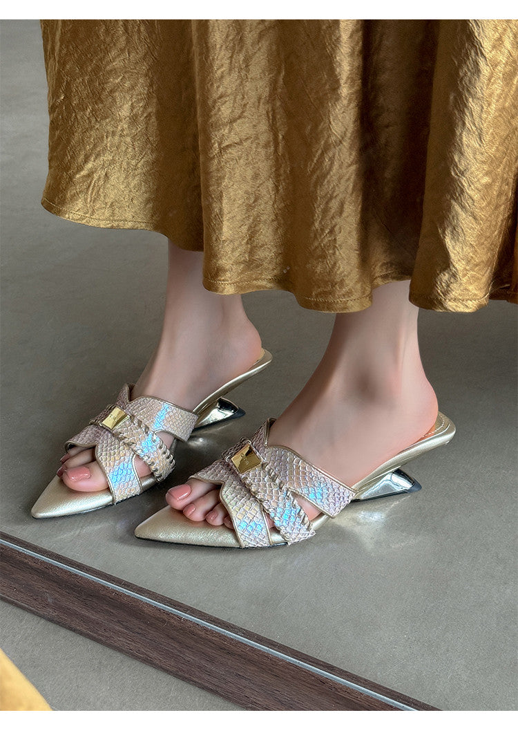 Karin Luna Fish Skin Series~Minimalist Pointed Toe Hot-Selling Unique Heel Slippers