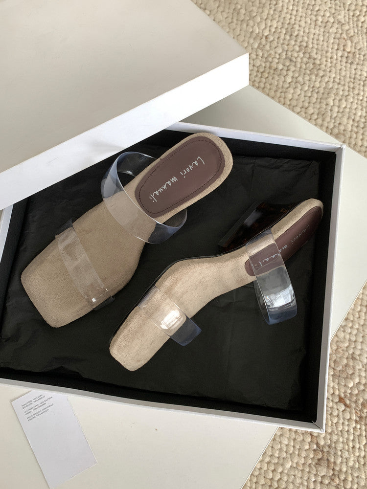 Karin Luna Hot-Selling Amber Element~Spot Goods Spot Goods Transparent tpu   Minimalist Square-Toed One-Strap Slippers