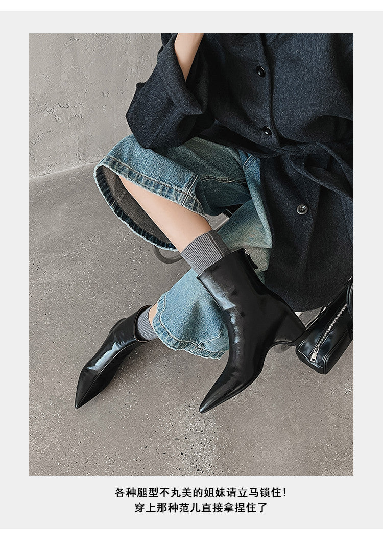 Karin Luna Versatile Elegant Style Pointed Toe Hidden Wedge Short Boots