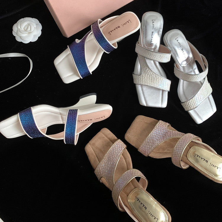 Karin Luna Fish Skin Series~Minimalist Square Toe Popular Irregular Heel Slippers