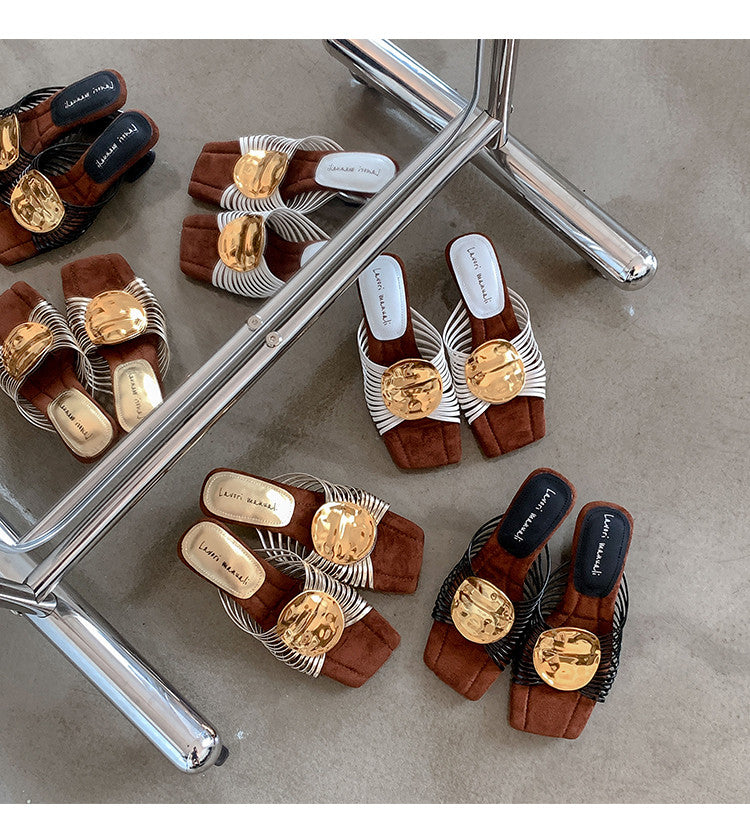 Karin Luna Bestseller Popular New Image  Comes with data plan included Resort Style Irregular Heel Thin Strap Slippers