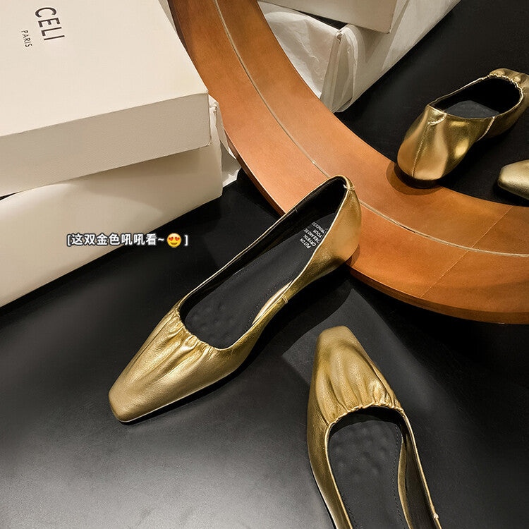 Karin Luna fell in love at first sight~ Spot Goods  Spot Goods Vintage Wrinkled Hollow Soft Sheepskin Elegant Versatile Single Shoes