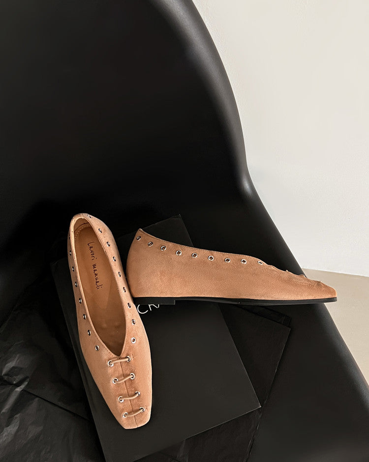 Karin Luna In Stock Spot Goods    Old Money Style Square Toe Suede Flats