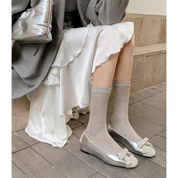 Karin Luna In Stock Spot Goods    Color Block Sweet Bowknot Hidden Wedge Shallow Mouth Flats