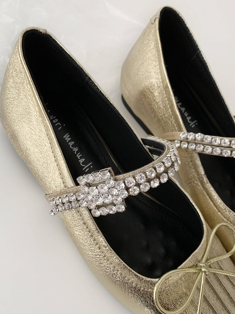 Karin Luna In Stock Spot Goods  Vintage Sweet Rhinestone One-Strap Granny Flats
