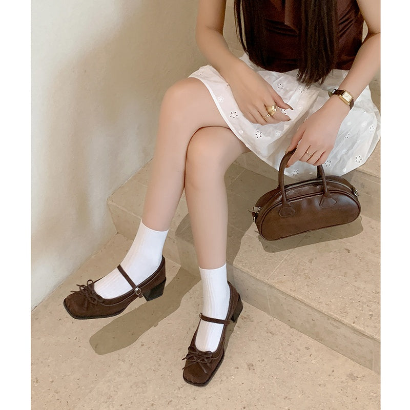 Karin Luna In Stock Spot Goods   One-strap Bowknot Square Toe Chunky Heel Mary Jane Shoes