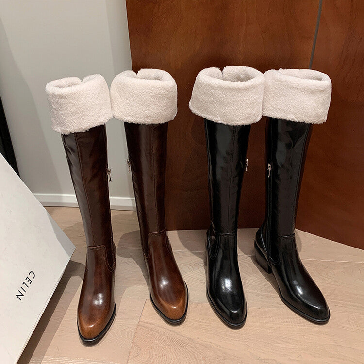 Karin Luna exploded  Three versions exploded Single Fleece Lining Fur Collar Version  Thick Fur Collar Foldable Hot-Selling Full Cowhide Pointed Toe Chunky Heel Classic Style