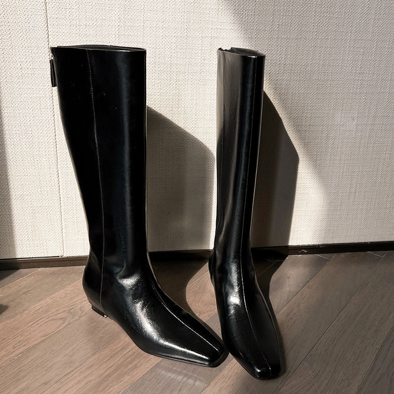 Karin Luna Minimalist Style Square-Toe Hidden Heel Long Boots