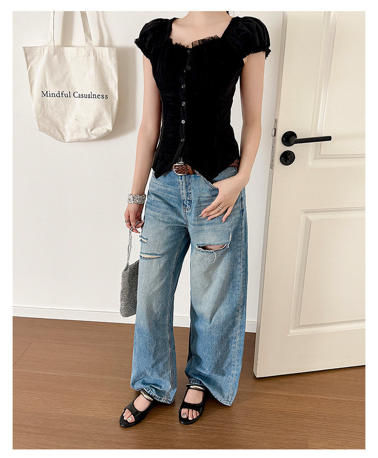Karin Luna In Stock Spot Goods  Metal Buckle Round Toe Strap Slippers