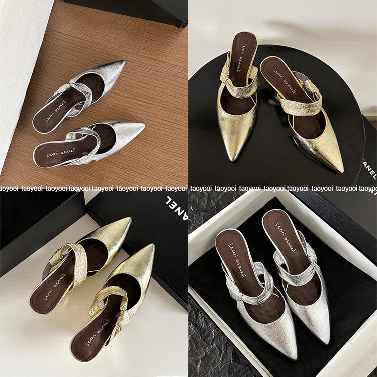 Karin Luna In Stock Spot Goods  Pointed Toe Irregular Heel Elegant Retro Strap Slippers