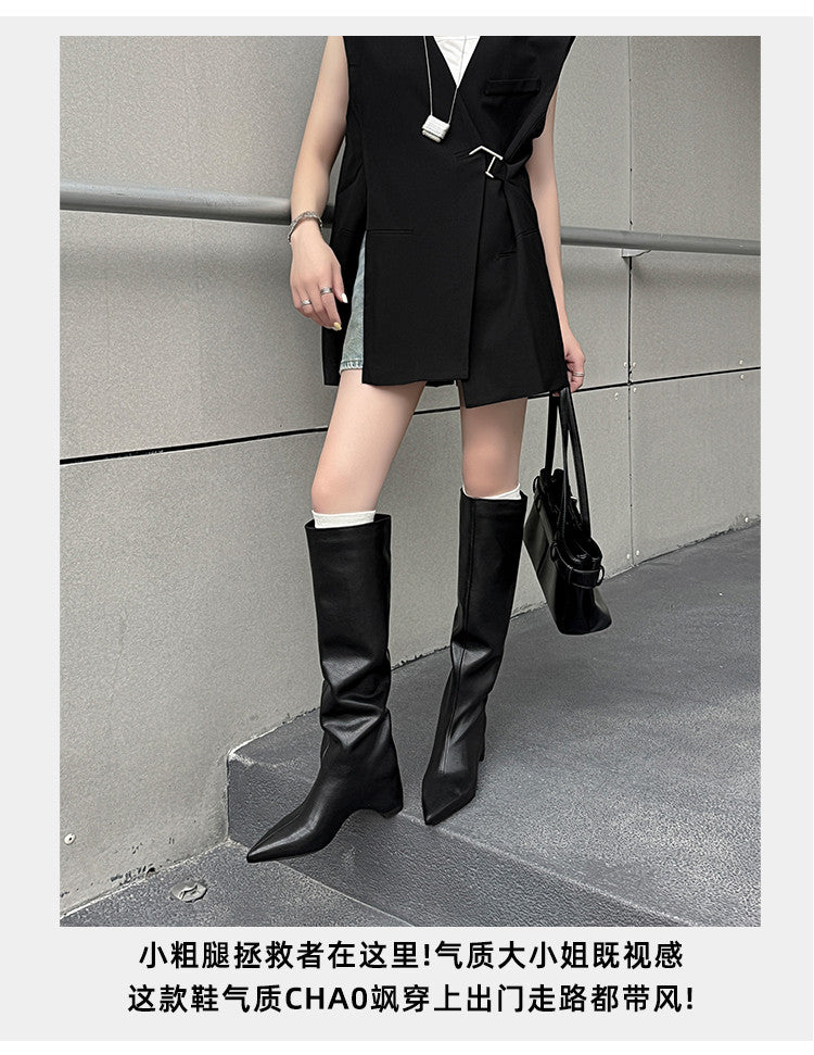 Karin Luna Hot-Selling Internal Height Increase Pointed Toe Straight-Leg Hot-Selling Long Boots