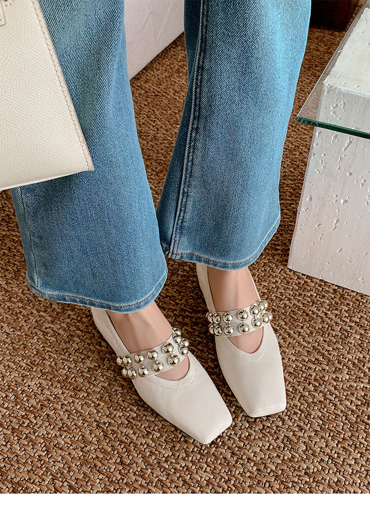 Karin Luna In Stock Spot Goods  Pig Nose Metal Strap Super Soft Granny Full Leather Mary Jane Shoes