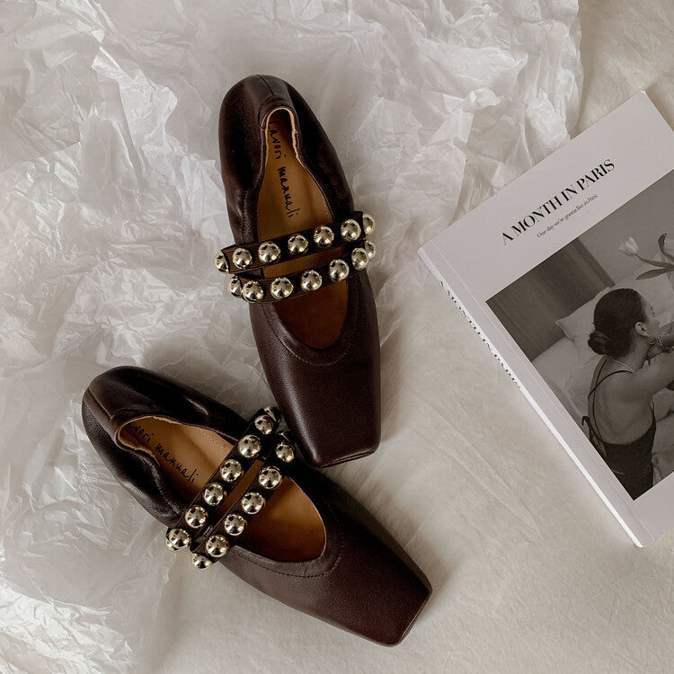 Karin Luna In Stock Spot Goods  Pig Nose Metal Strap Super Soft Granny Full Leather Mary Jane Shoes