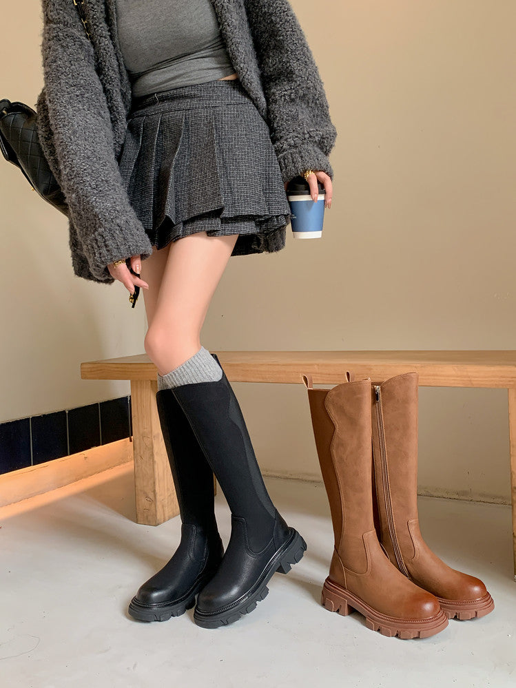 Karin Luna In Stock Versatile Irregular Stretch Fabric Long Boots