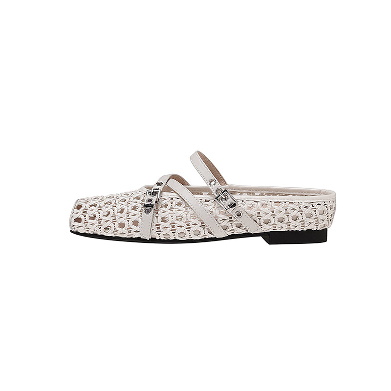 Karin Luna In Stock Spot Goods  Hot-Selling Square-Toe Woven Pig Nose Closed-Toe Slippers