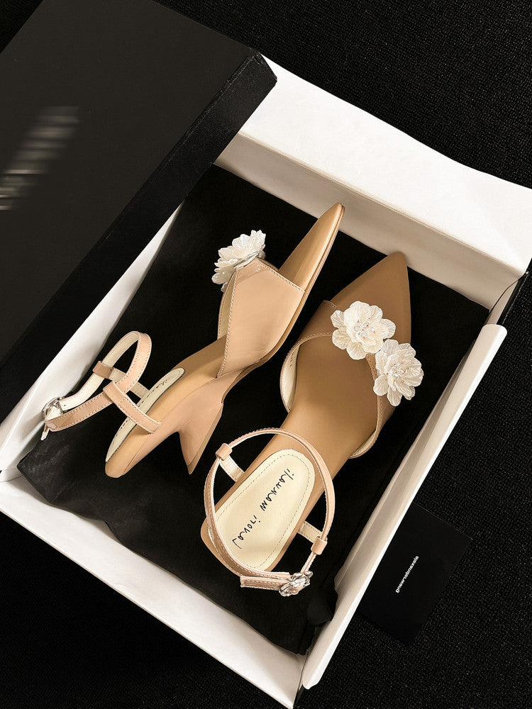 Karin Luna In Stock Spot Goods  Classic Camellia Pointed Toe Elegant Irregular Heel Sandals