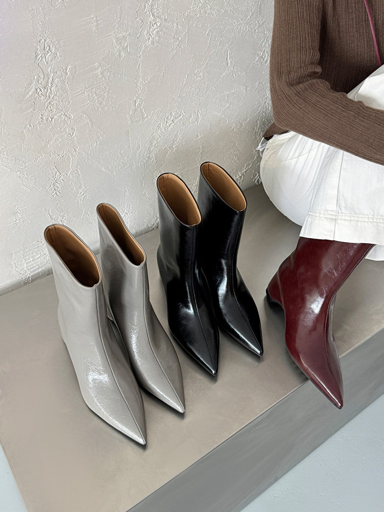 Karin Luna Elegant Pointed Toe Hidden Wedge Short Boots