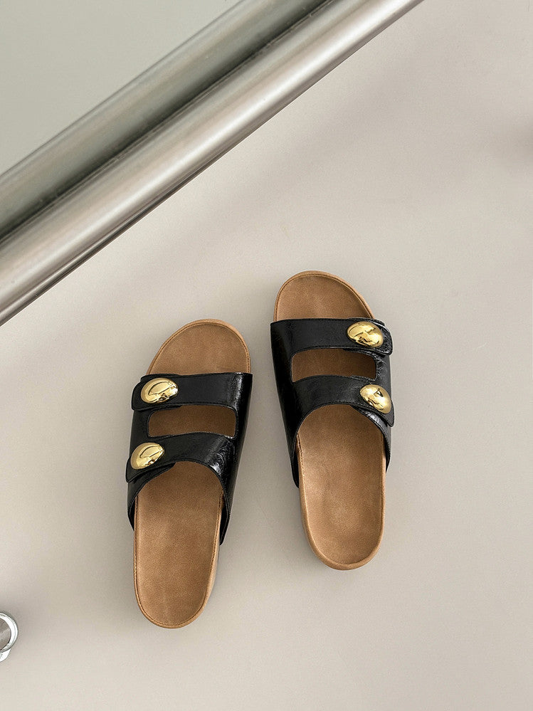 Karin Luna   Casual Style   Thick Sole Belt Buckle Slide Sandals