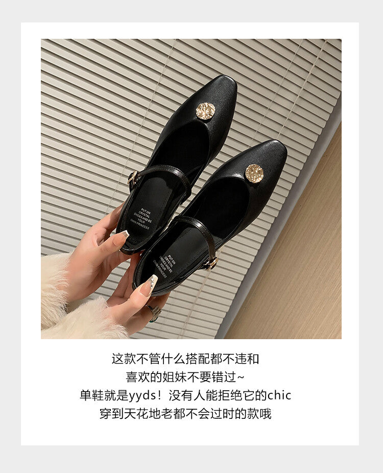 Karin Luna Camellia Story~In stock  Full Leather Shallow Mouth Single Shoes