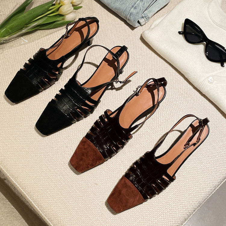 Karin Luna In Stock Spot Goods   French Retro Small Square Toe Closed-Toe Elegant Closed-Toe Sandals
