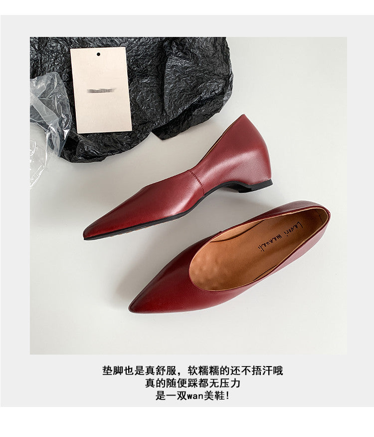 Karin Luna Full Layer Inside and Out~Basic Versatile Retro French Pointed Toe Irregular Heel Single Shoes