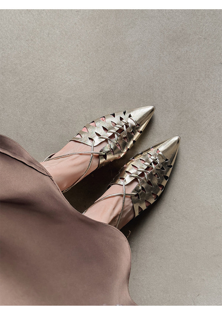 Karin Luna Braided Style ~Cross-woven Pointed Toe Closed-toe Sandals