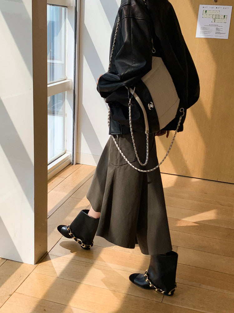 Karin Luna Classic Style Xiangjia Style Chunky Heel Chain Ankle Boots