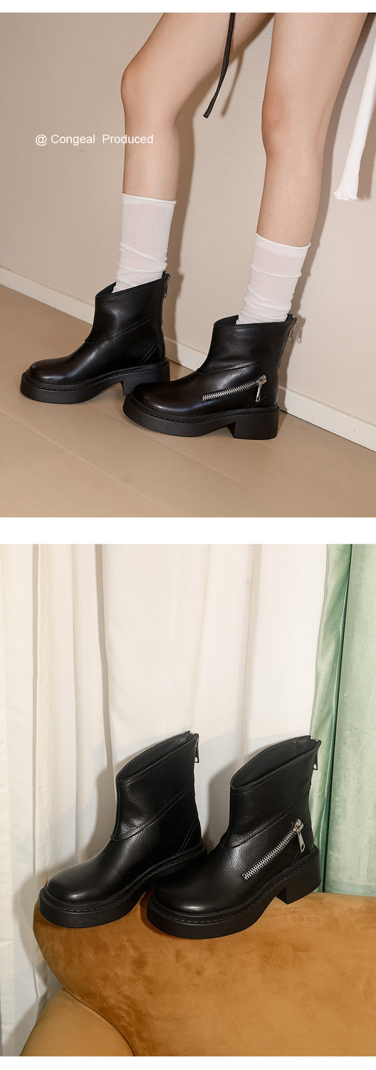 Karin Luna Niche Diagonal Zipper Basic Thick Sole Short Boots
