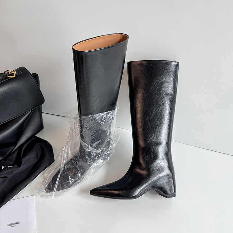 Karin Luna Minimalist Style High Tube Pointed Toe Hidden Heel Boots